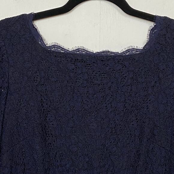 Adrianna Papell Evening Dress Navy Blue Lace Overlay Cocktail Party Size 8 - Picture 2 of 15